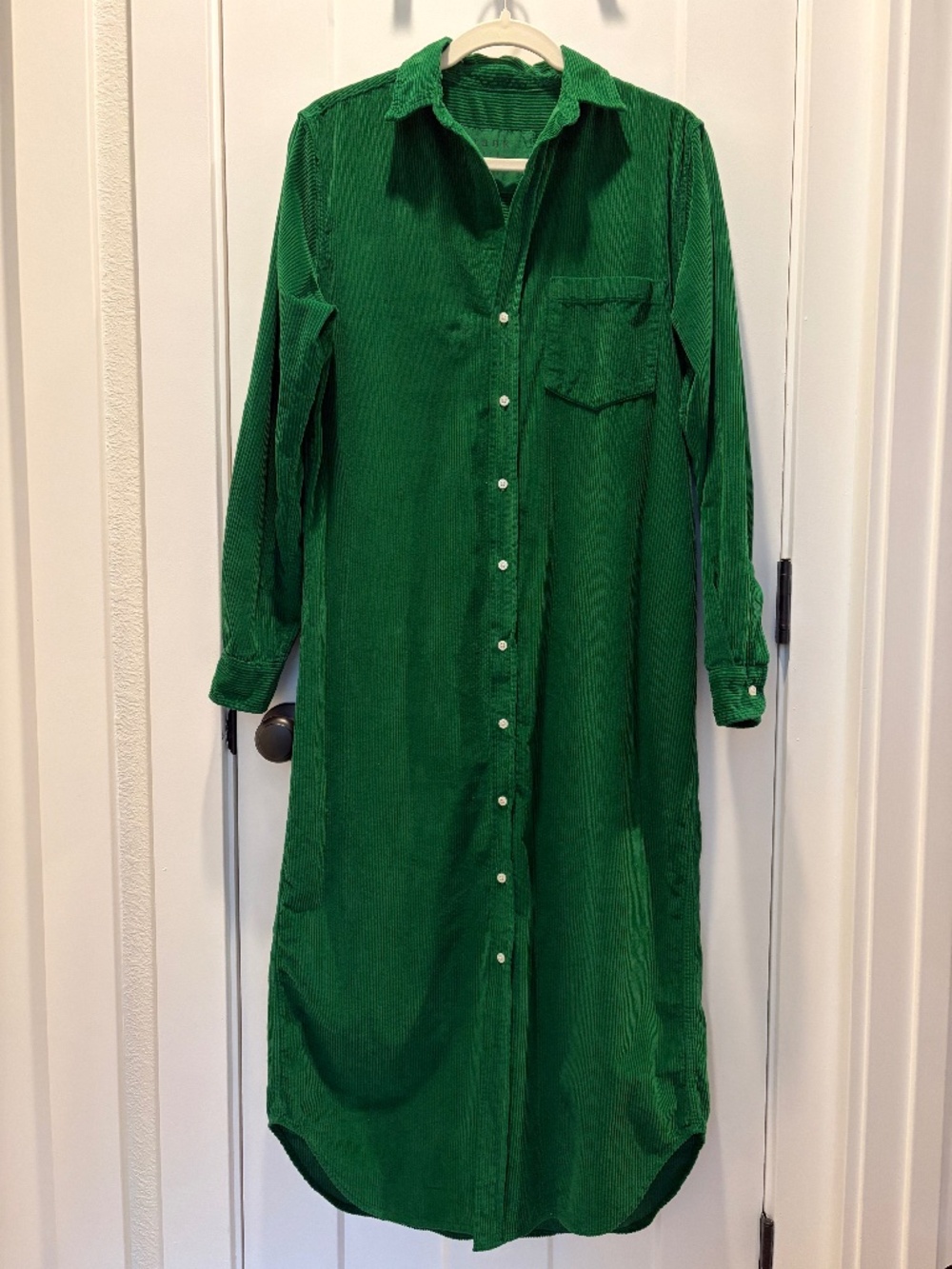 Frank & Eileen Rory Maxi Shirt Dress Kelly Green Italian Corduroy Size S